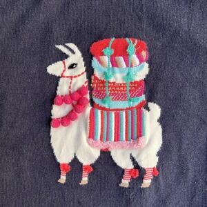 Talbots Sweater Womens XL Blue Llama Alpaca Embroidered 3/4 Sleeve Pullover